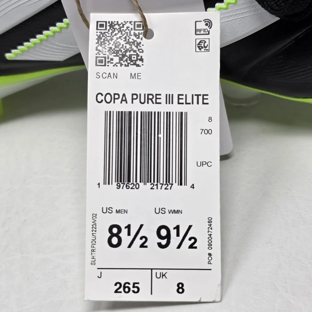 adidas Men's Copa Pure 3 Elite FG Core Black Cloud White JH6304 Size 8.5 New